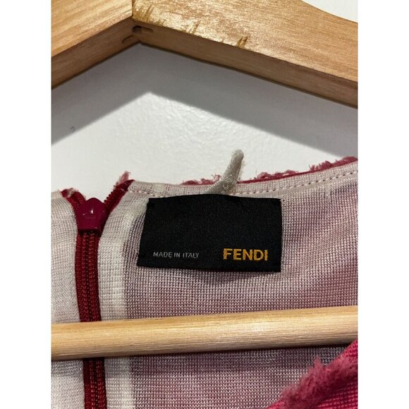Fendi Red Sleeveless Frayed Hem Bodycon Crew Neck Pullover Women's Dress Size 40 - Picture 3 of 10
